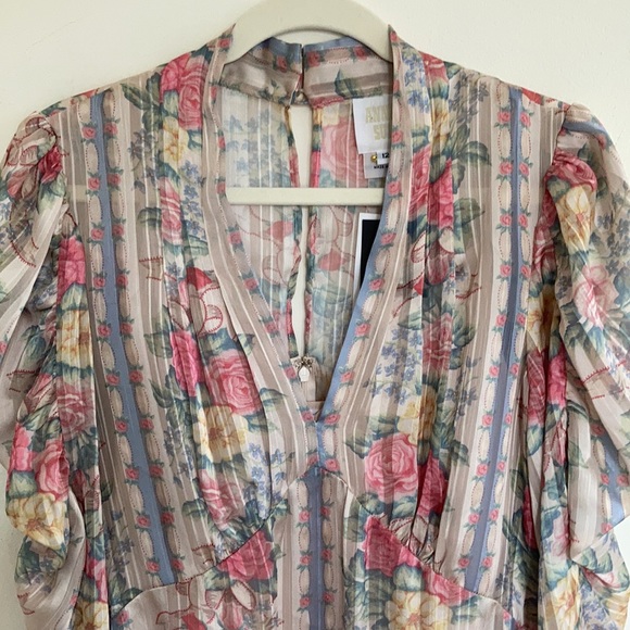 NWT Anna Sui Womens Dress Sz 12  Sheer Whimsy Floral Cottagecore Coquette Pastel - Picture 8 of 16